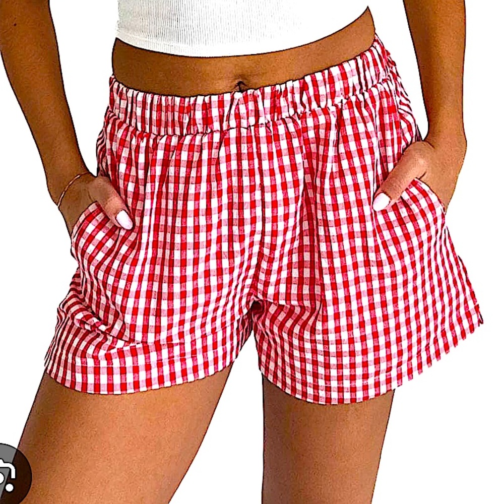 XL shein gingham red plaid shorts